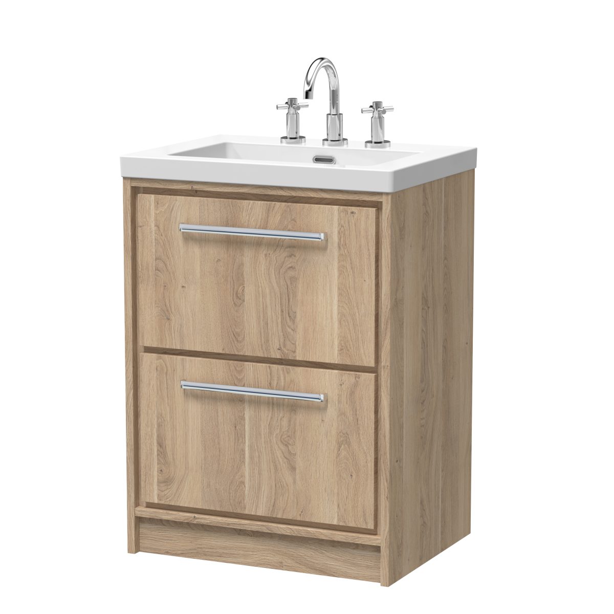 600mm Floor Standing 2-Drawer Vanity with Basin - 3 Tap Hole - Image 1