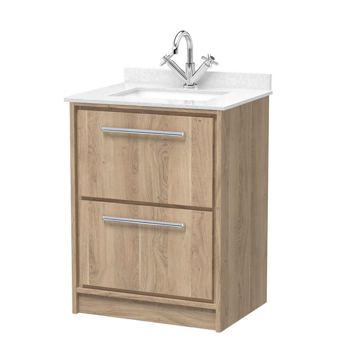 600mm Floor Standing 2-Drawer Vanity with Marble Worktop Basin - Image 1
