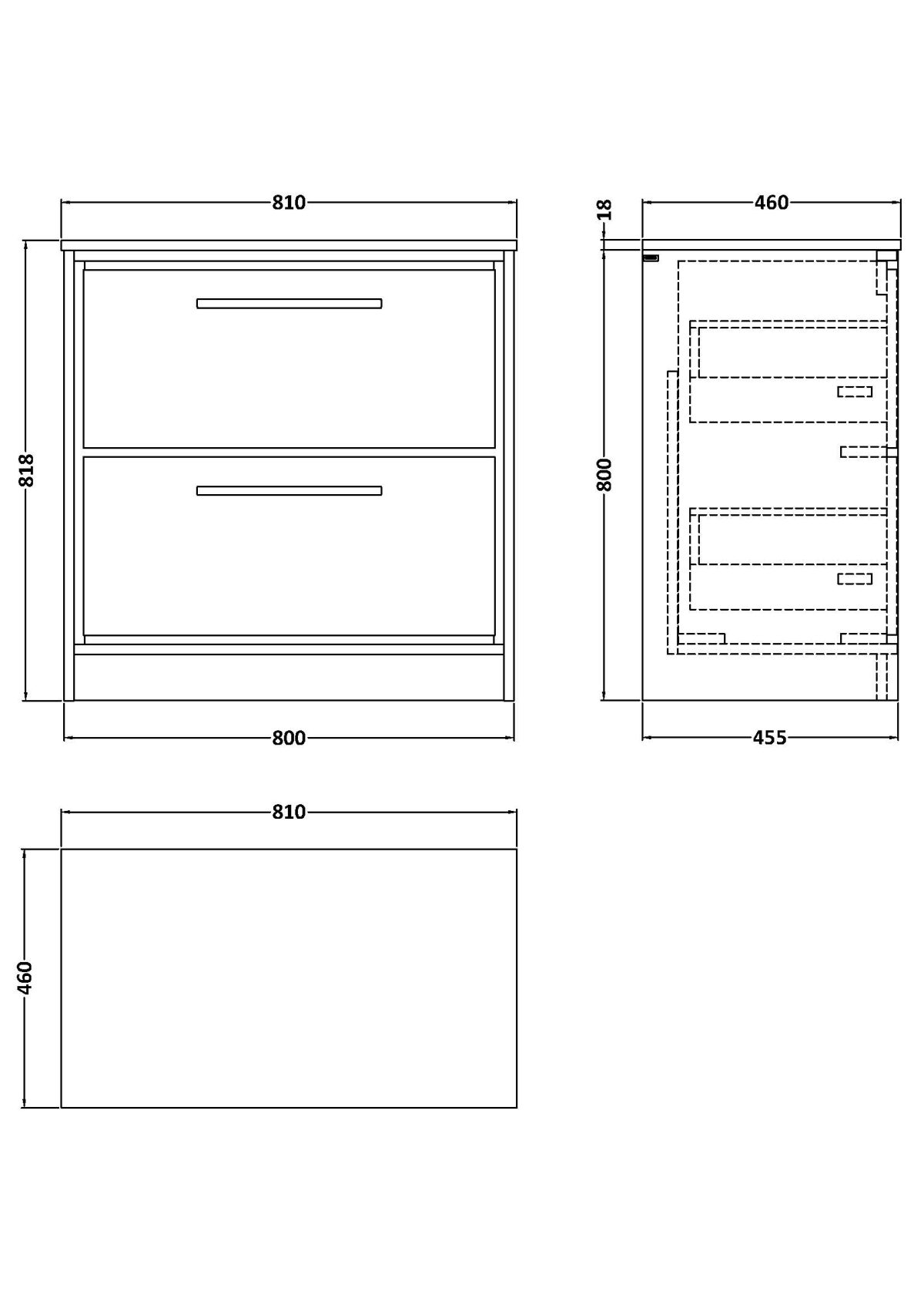 800mm Floor Standing 2-Drawer Vanity with Marble Worktop - Image 2
