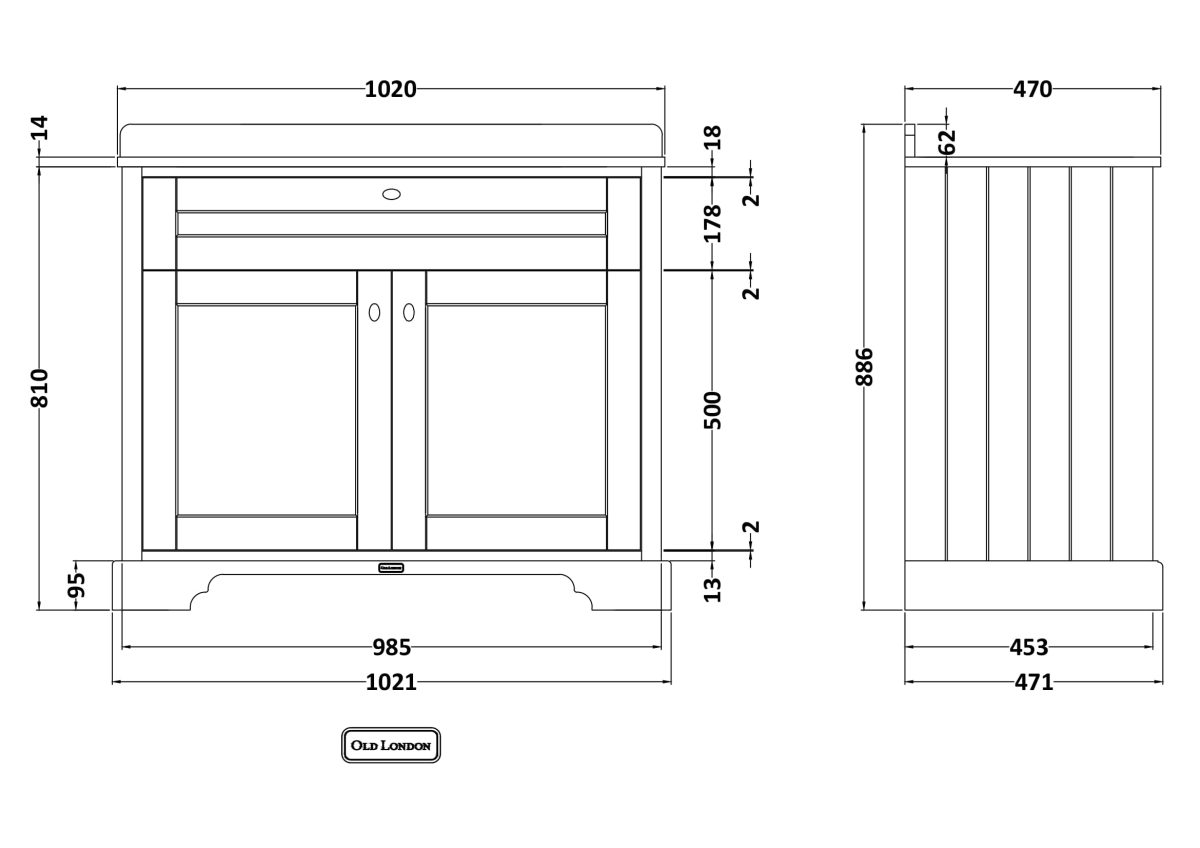 1000mm Cabinet & Marble Top (1TH) - Image 2