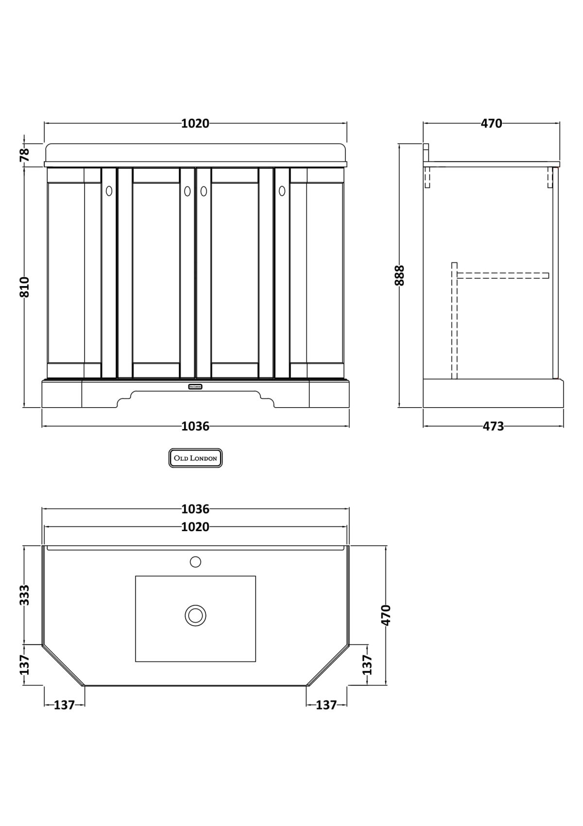 1000mm 4-Door Angled Unit & Marble Top 1TH - Image 2