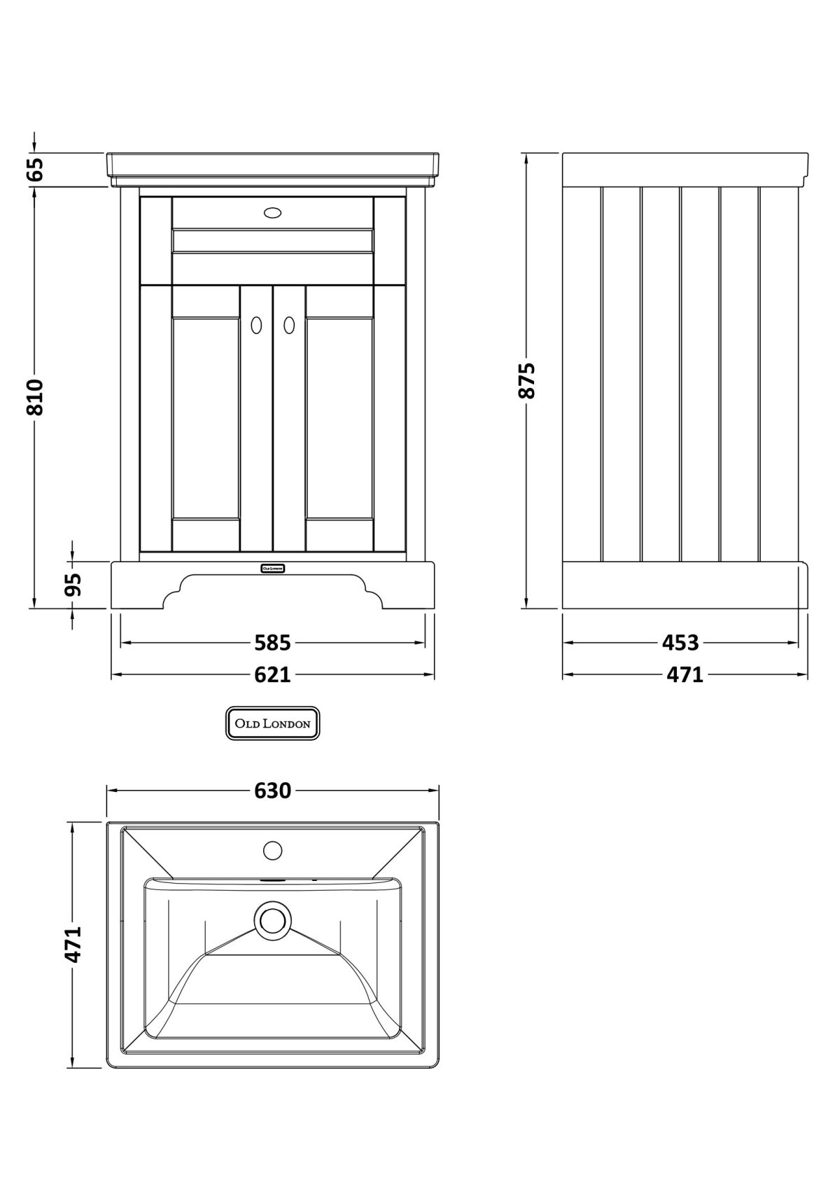 600mm 2-Door Vanity & Classic Basin 1TH - Image 3