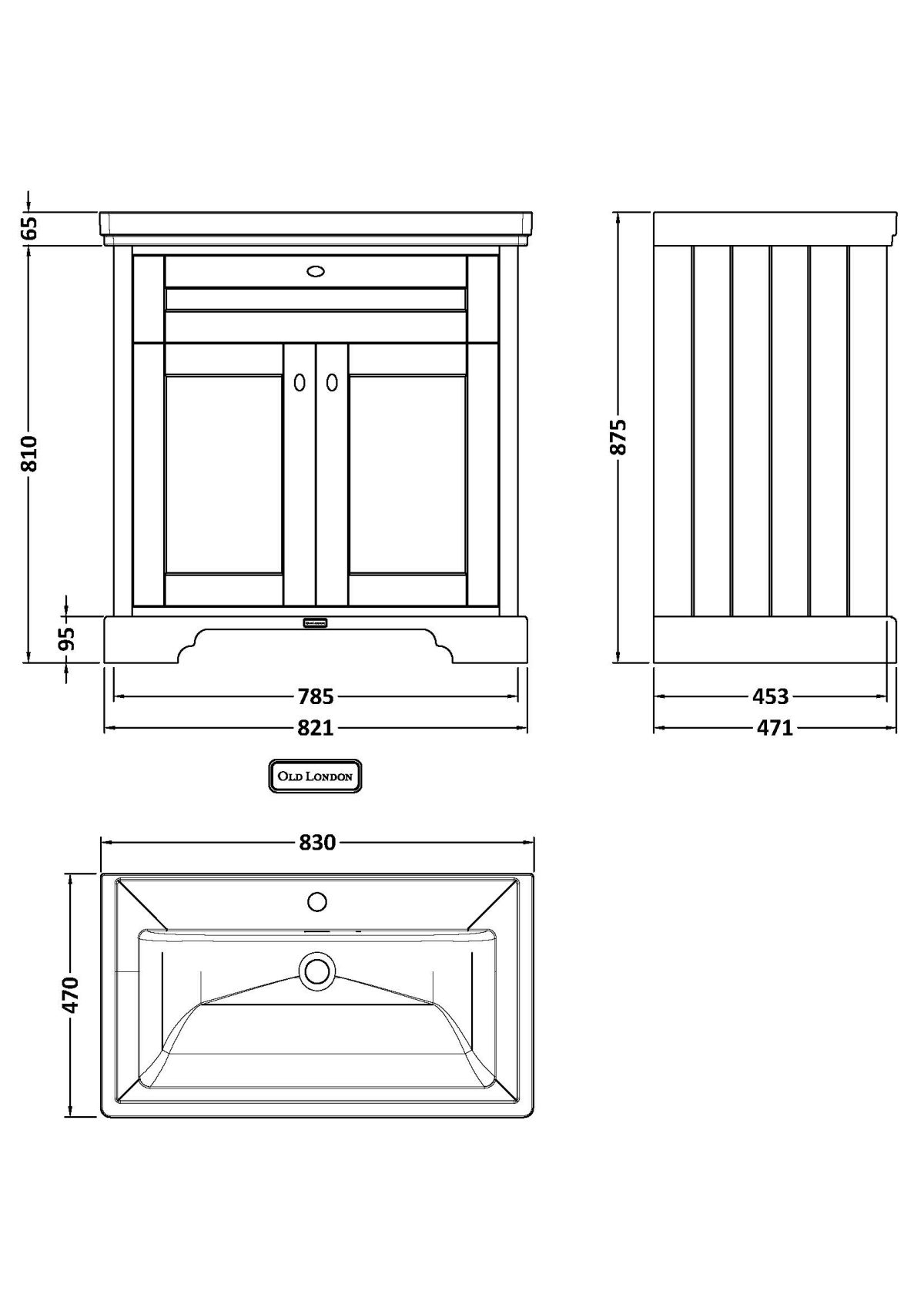 800mm 2-Door Vanity & Classic Basin 1TH - Image 3