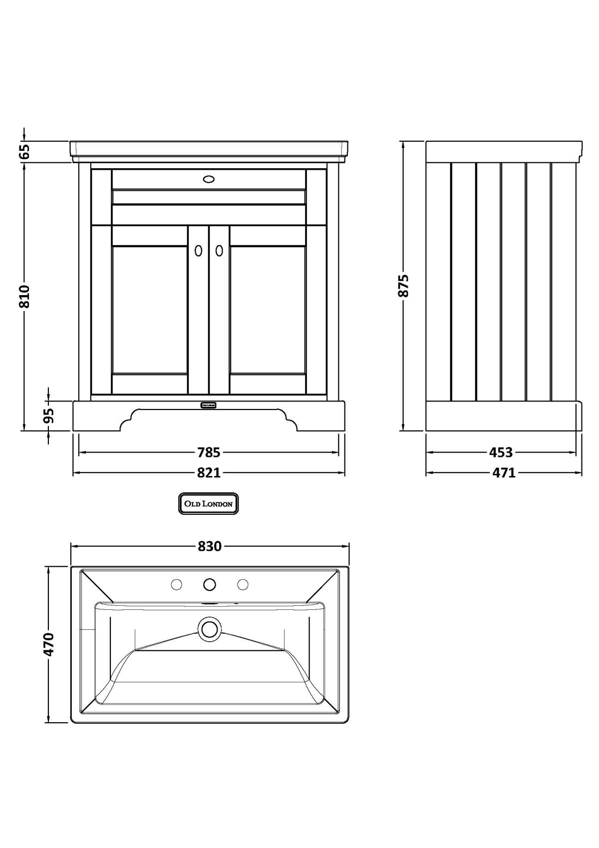 800mm 2-Door Vanity & Classic Basin 3TH - Image 4