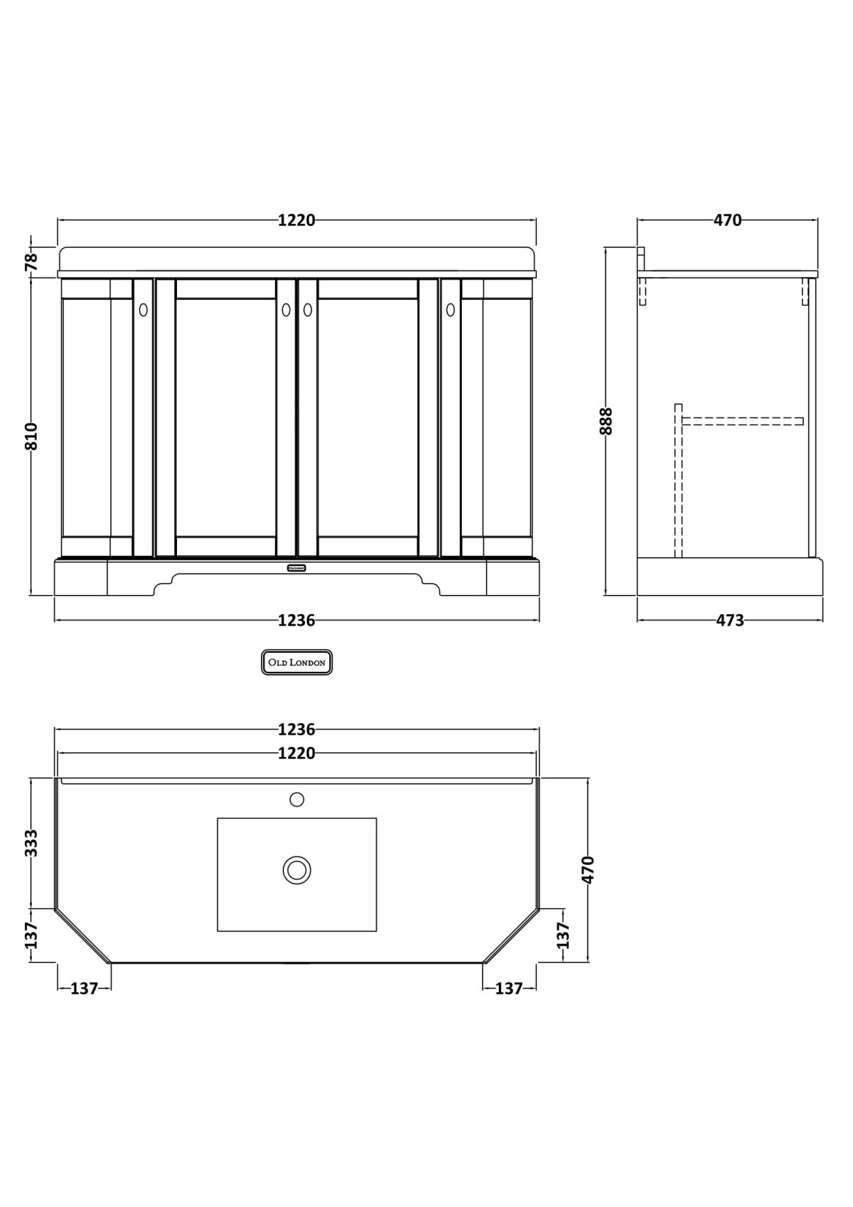 1200mm 4-Door Angled Unit & Marble Top 1TH - Image 2
