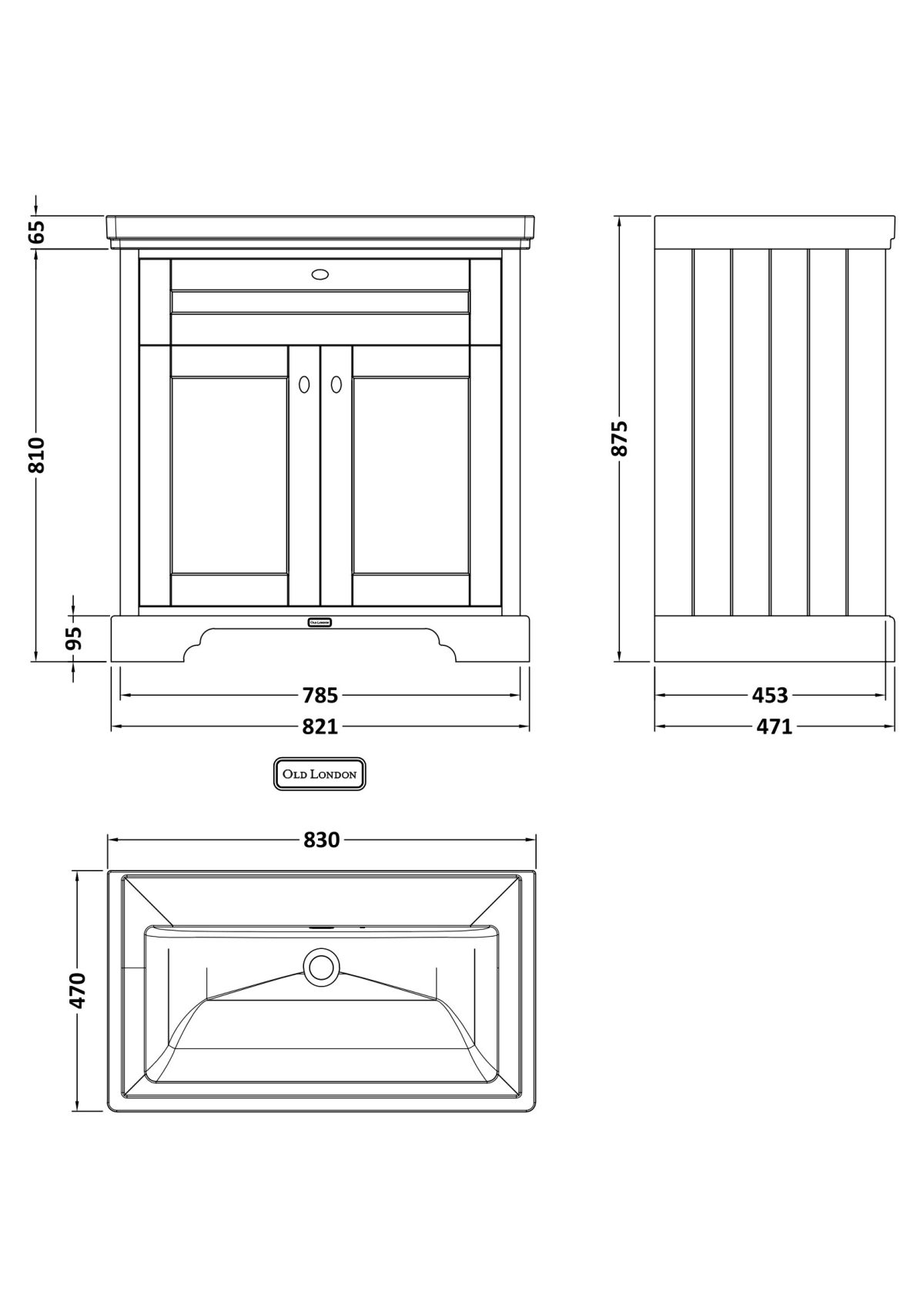 800mm 2-Door Vanity & Classic Basin 0TH - Image 3