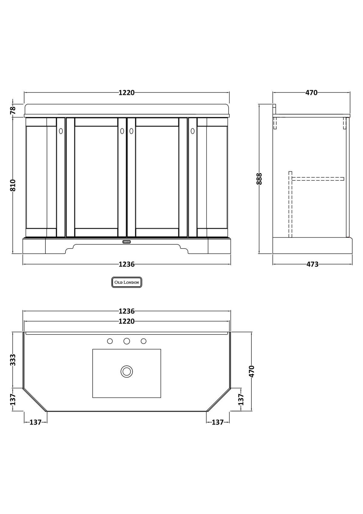 1200mm 4-Door Angled Unit & Marble Top 3TH - Image 2
