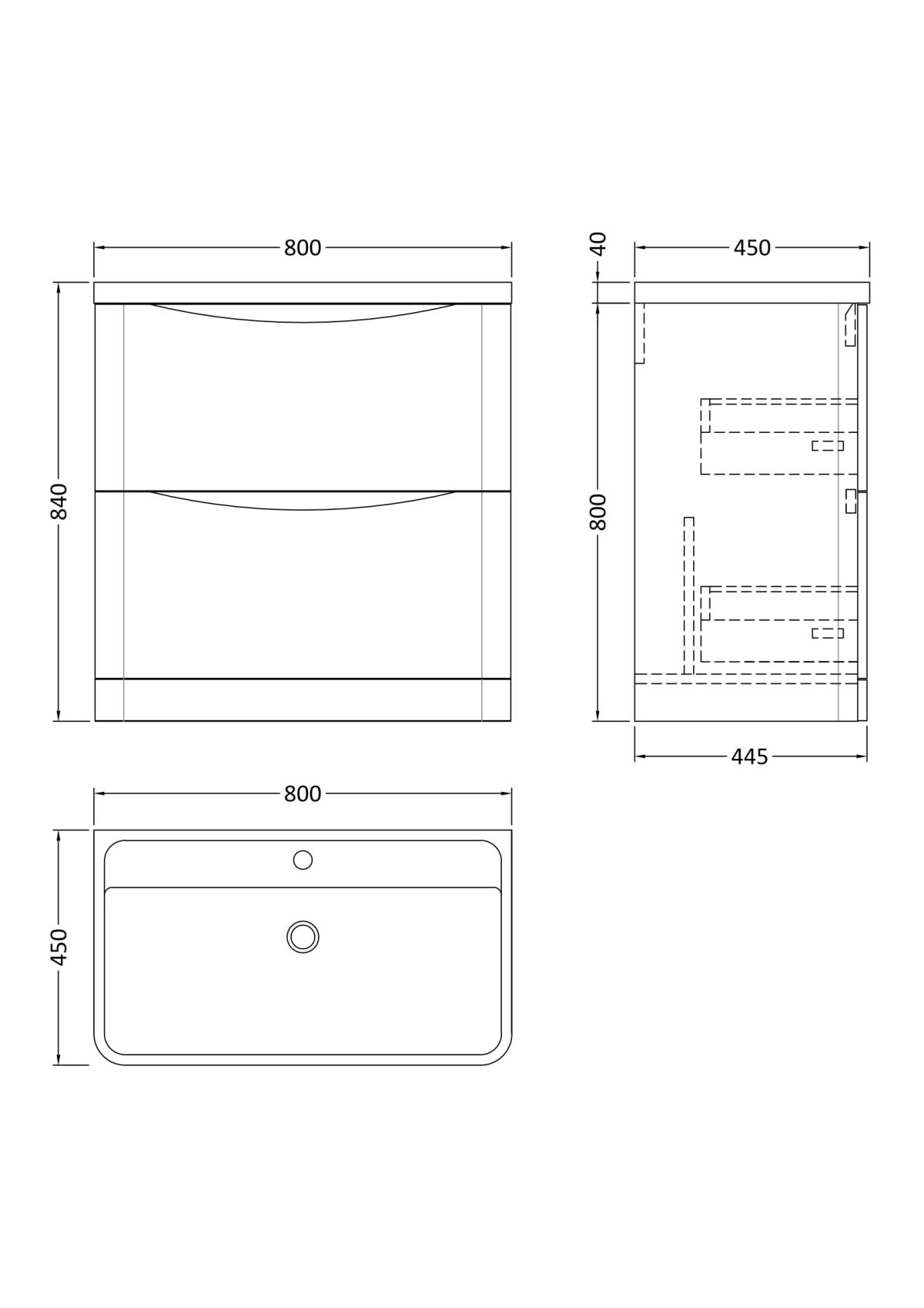 800mm Floor Standing 2 Drawer Vanity & Polymarble Basin - Image 3