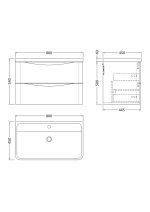 800mm Wall Hung 2 Drawer Vanity & Polymarble Basin - Image 3