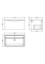 800mm Wall Hung 1 Drawer Vanity & Ceramic Basin - Image 3