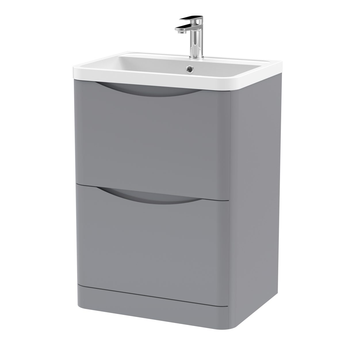 600mm Floor Standing 2 Drawer Vanity & Polymarble Basin - Image 1