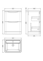 600mm Floor Standing 2 Drawer Vanity & Ceramic Basin - Image 3