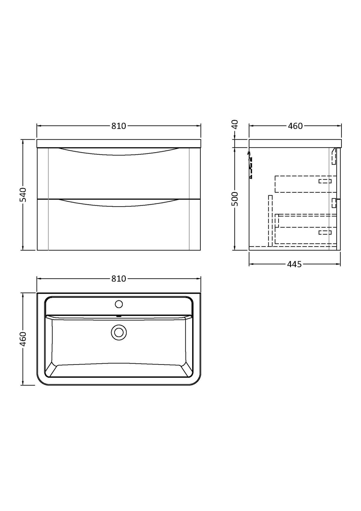 800mm Wall Hung 2 Drawer Vanity & Ceramic Basin - Image 3