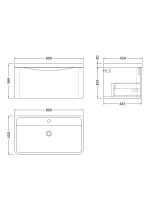 800mm Wall Hung 1 Drawer Vanity & Polymarble Basin - Image 3