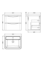 600mm Wall Hung 2 Drawer Vanity & Ceramic Basin - Image 3