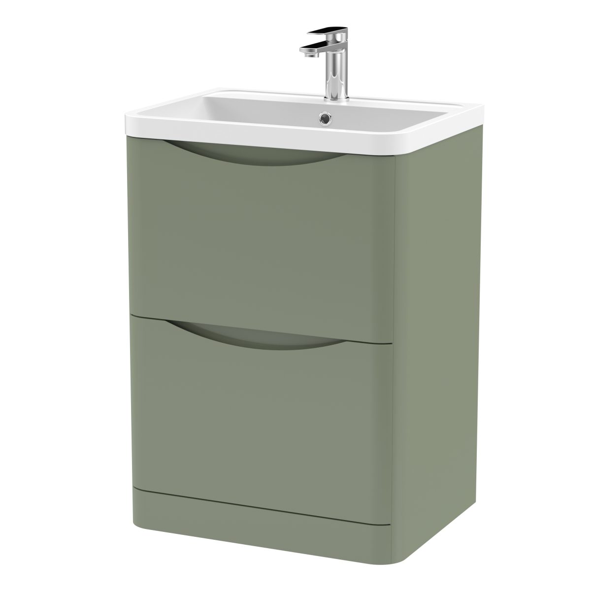 600mm Floor Standing 2 Drawer Vanity & Polymarble Basin - Image 1