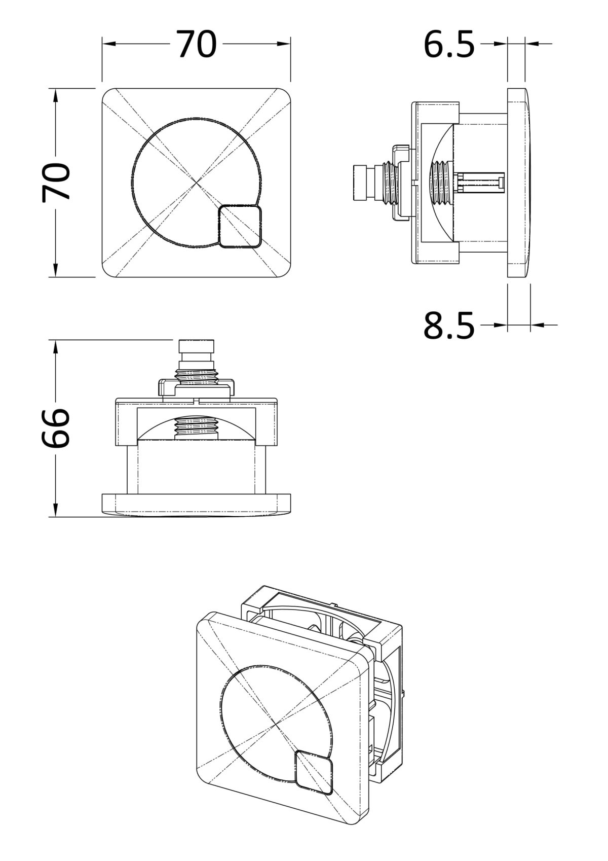 Square Dual Flush Brushed Brass Push Button - Image 2