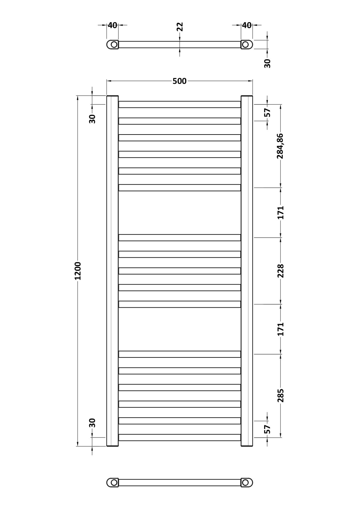 Round Straight Towel Radiator 1200x500 - Image 3
