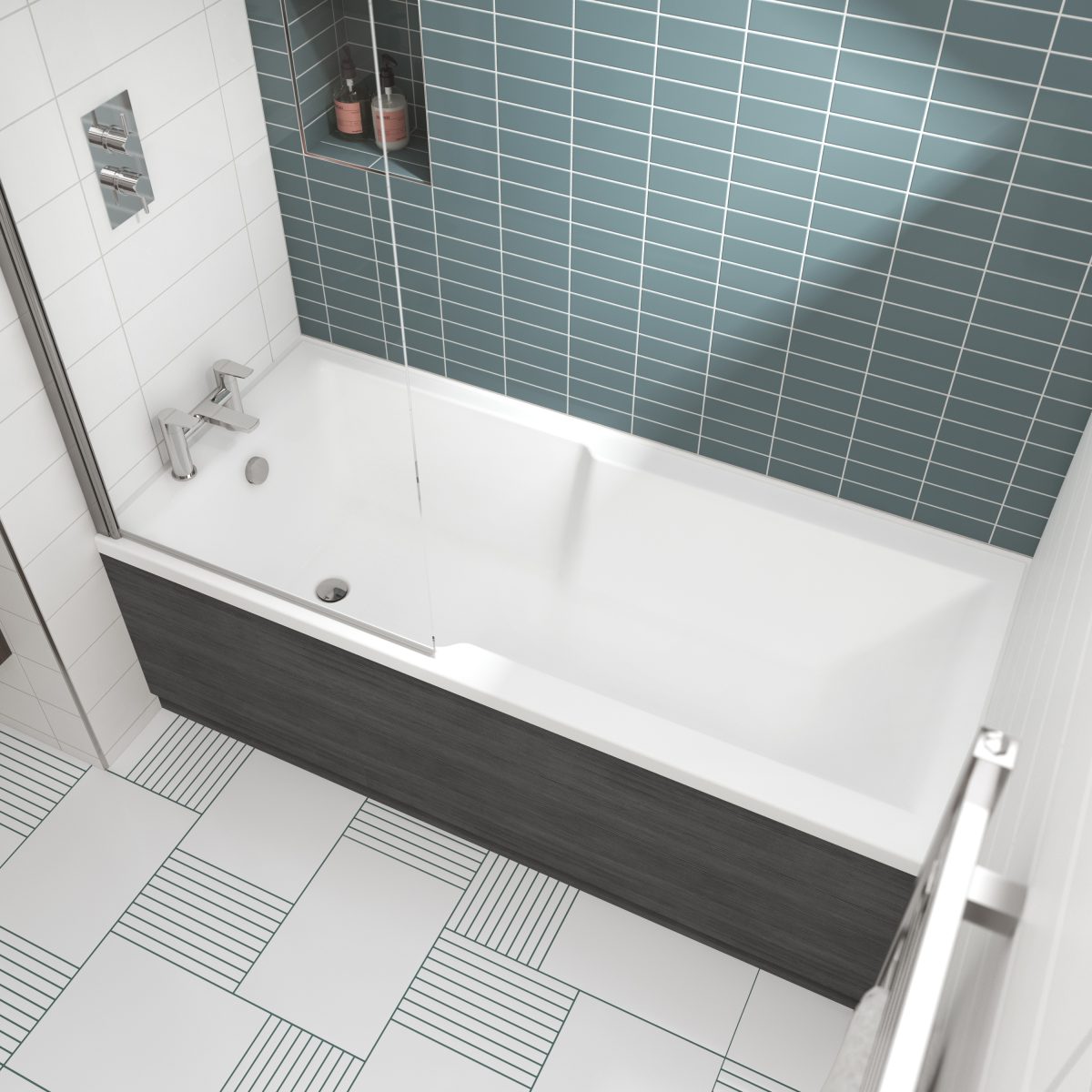 Square Straight Shower Bath 1700 x 750mm - Image 2
