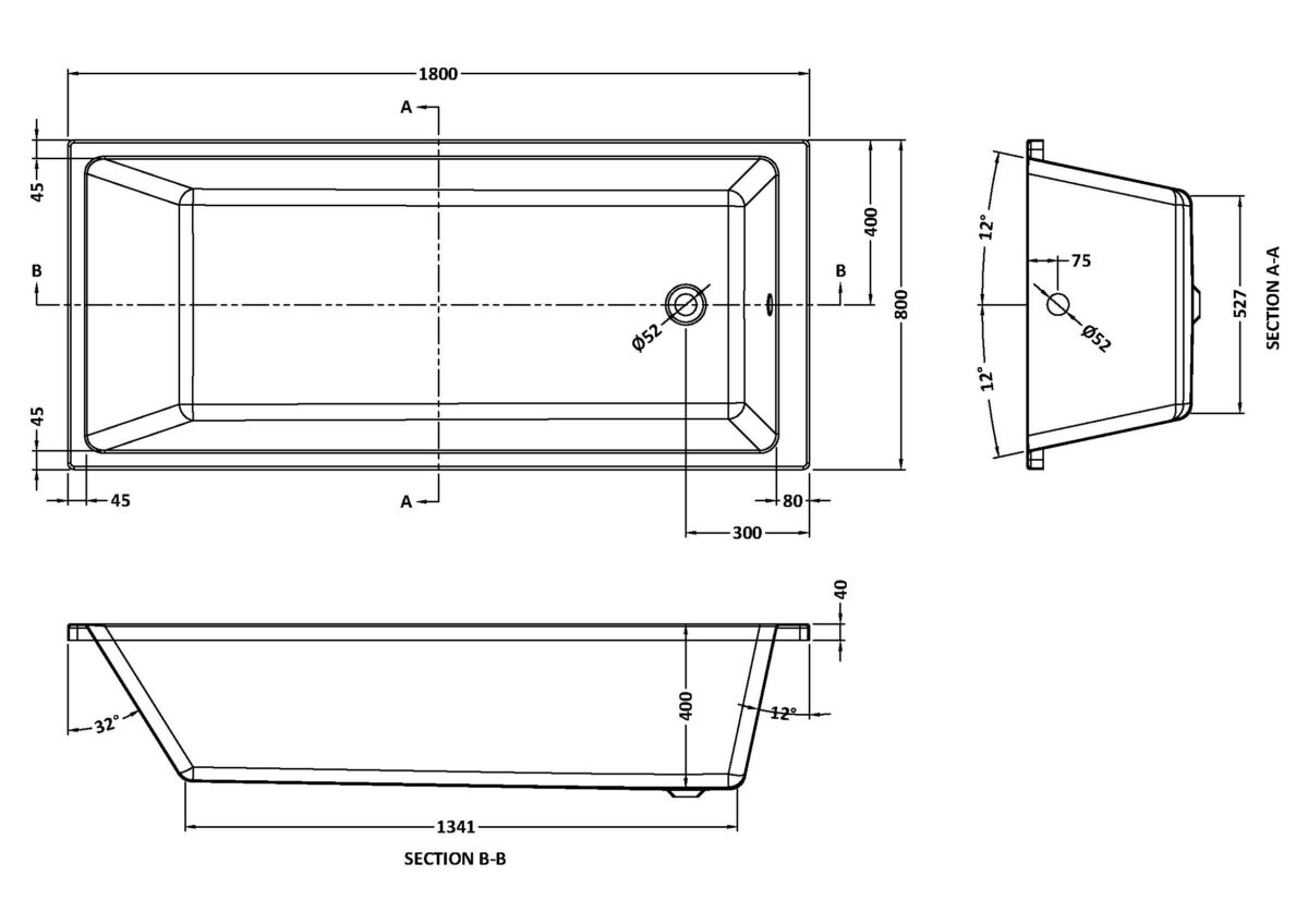 Thin Edge Single Ended Bath 1800 x 800mm - Image 3