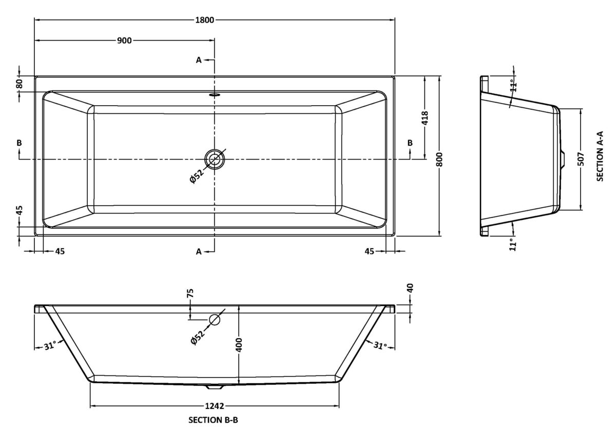 Thin Edge Double Ended Bath 1800 x 800mm - Image 2