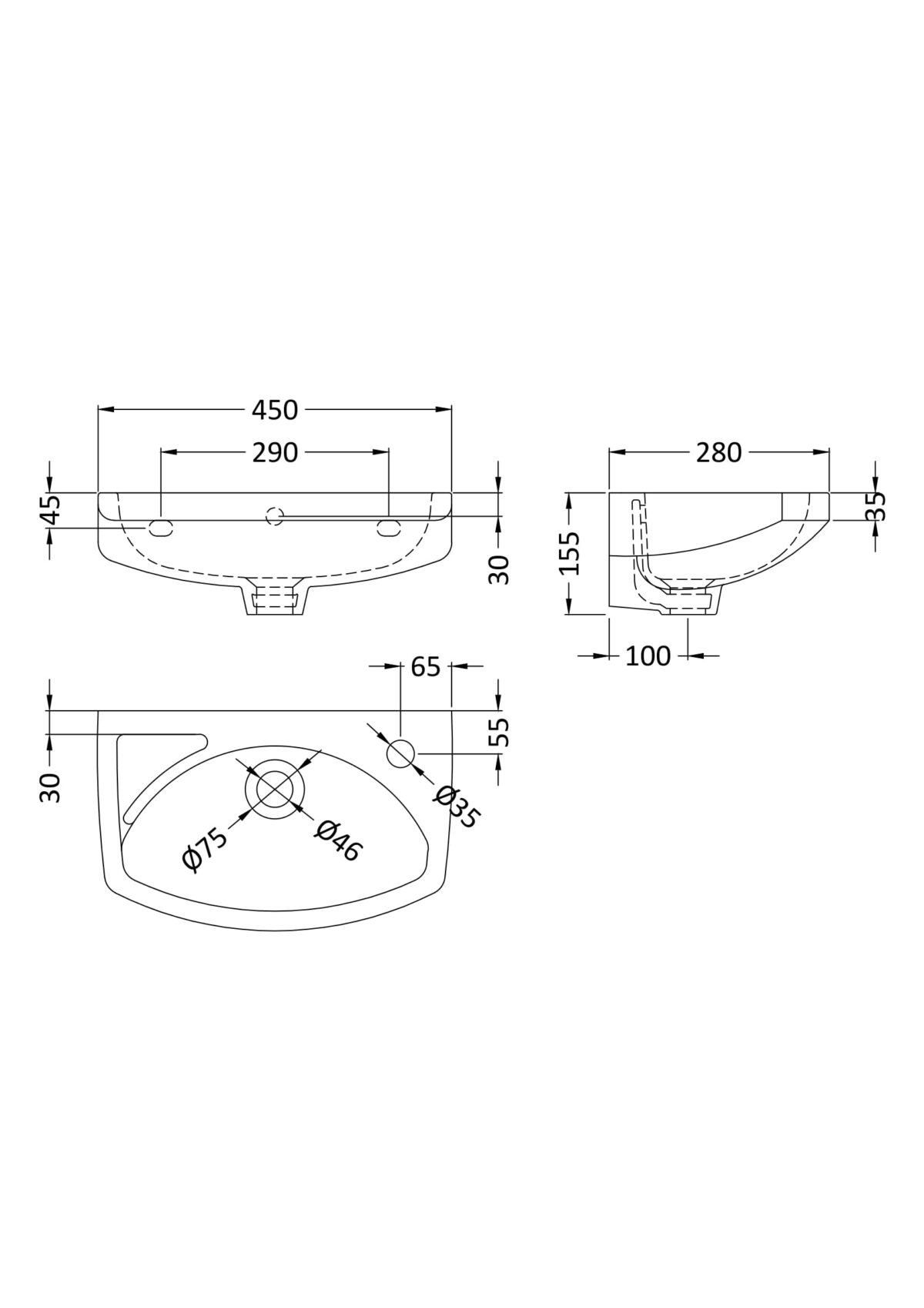 450mm Wall Hung Basin - Image 2