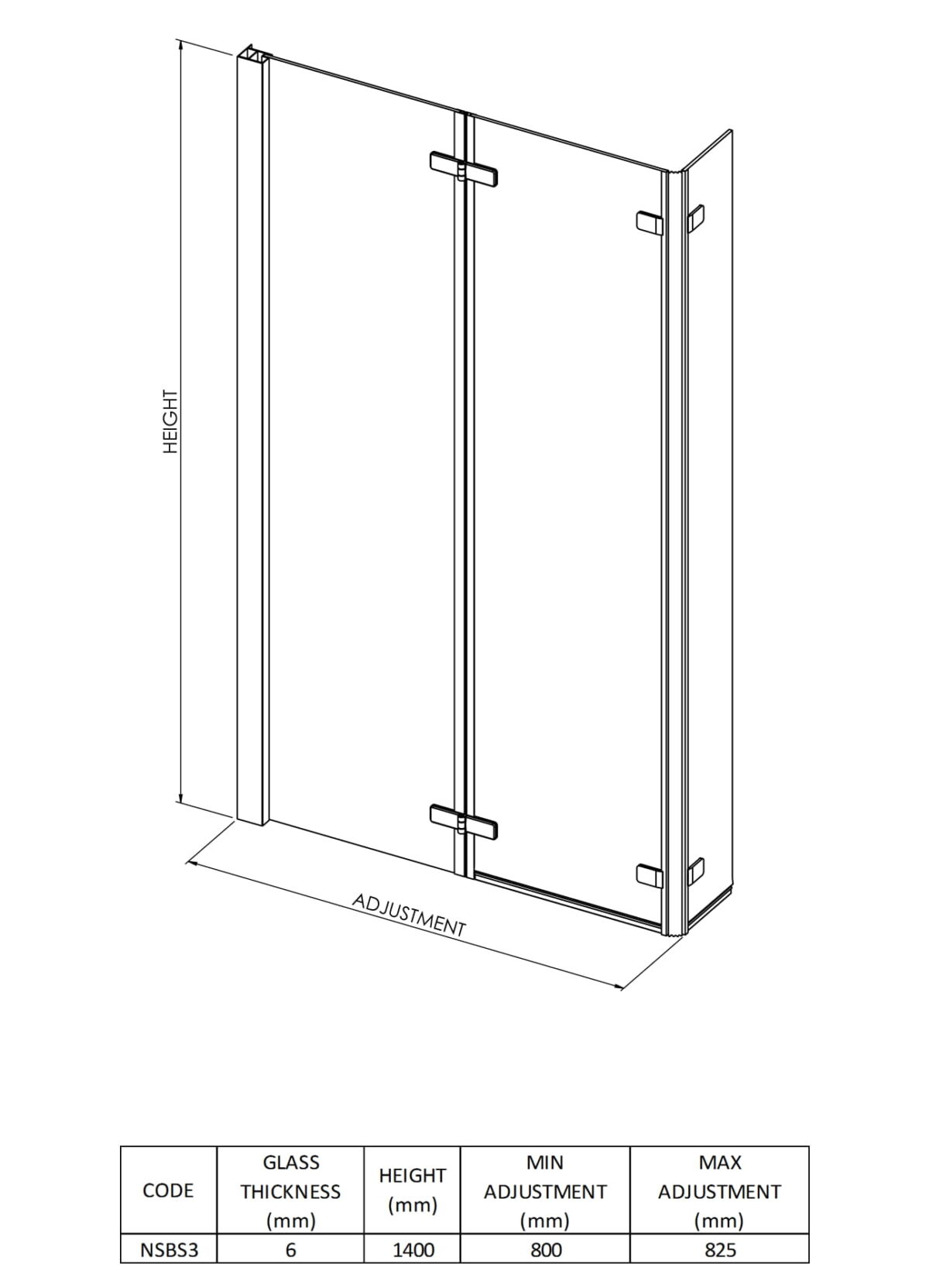 L-Shaped Bath Screen Double Hinged - Image 3