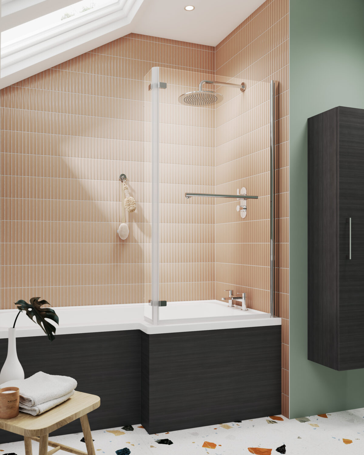 L-Shaped Bath Screen Hinged With Rail - Image 2