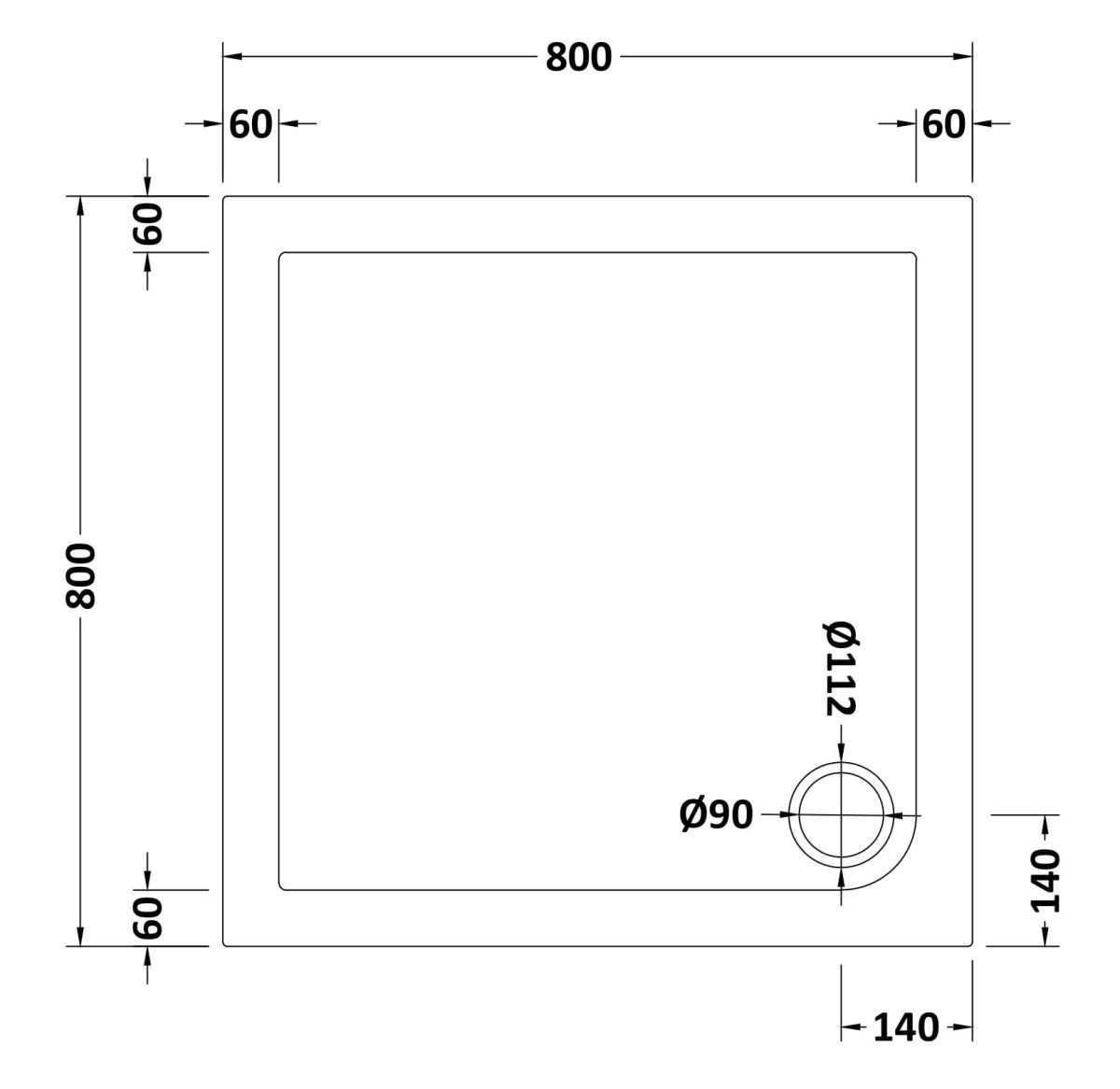 Slip Resistant Square Shower Tray 800 x 800mm - Image 2
