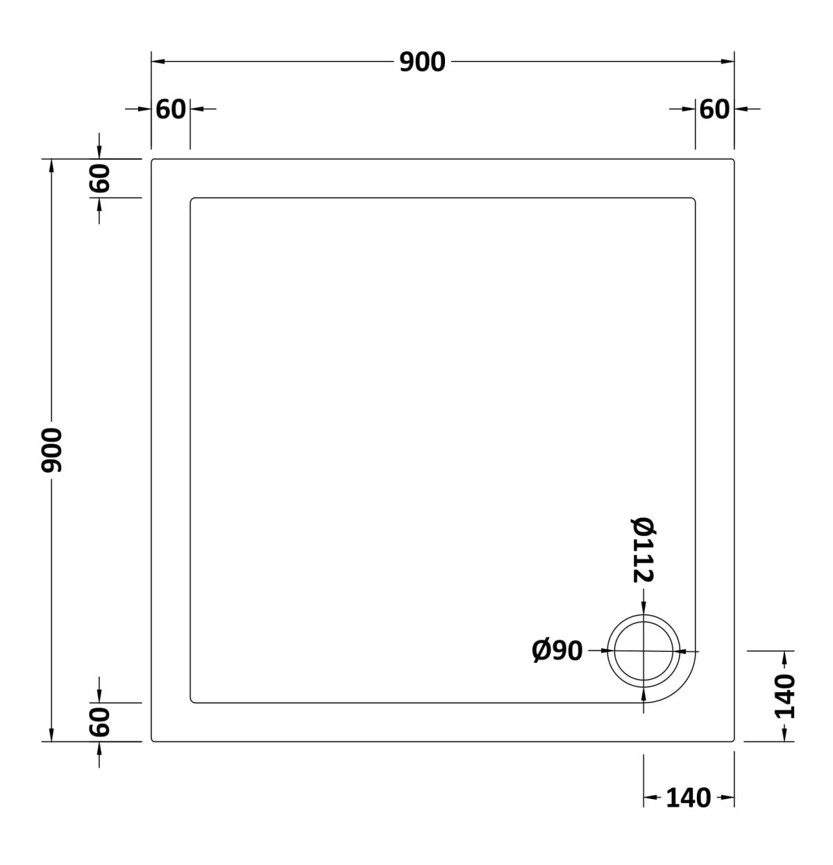 Slip Resistant Square Shower Tray 900 x 900mm - Image 2