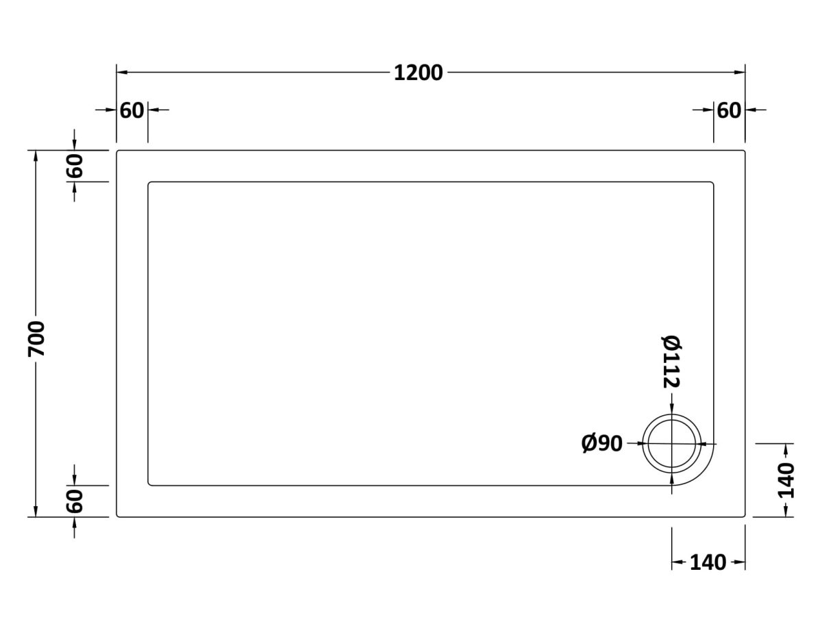 Slip Resistant Rectangular Shower Tray 1200 x 700mm - Image 2