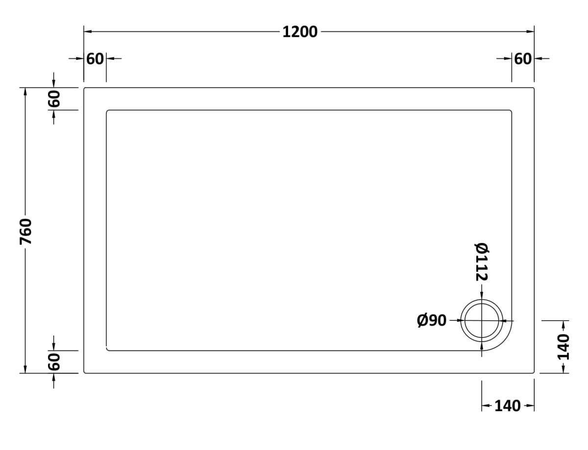 Slip Resistant Rectangular Shower Tray 1200 x 760mm - Image 2