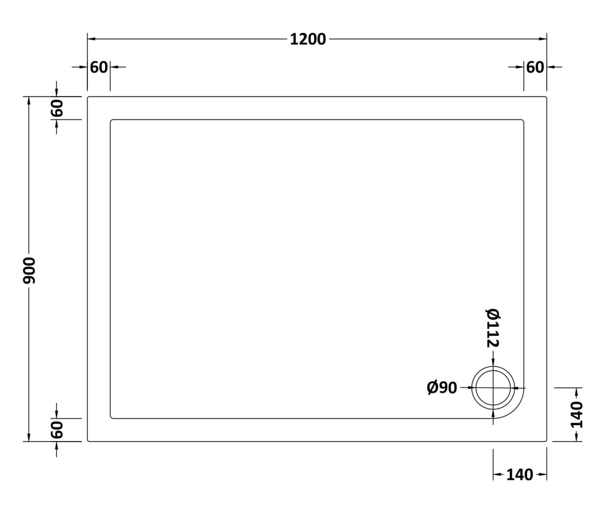 Slip Resistant Rectangular Shower Tray 1200 x 900mm - Image 2