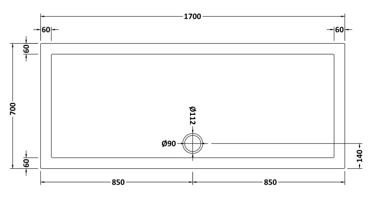 Slip Resistant Rectangular Shower Tray 1700 x 700mm - Image 2