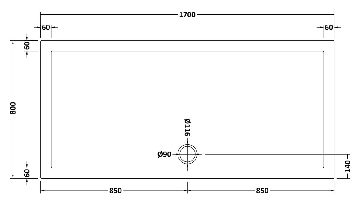 Slip Resistant Rectangular Shower Tray 1700 x 800mm - Image 2