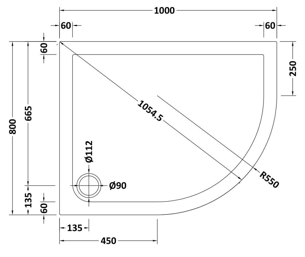 Slip Resistant Offset Quadrant Shower Tray RH 1000 x 800mm - Image 2
