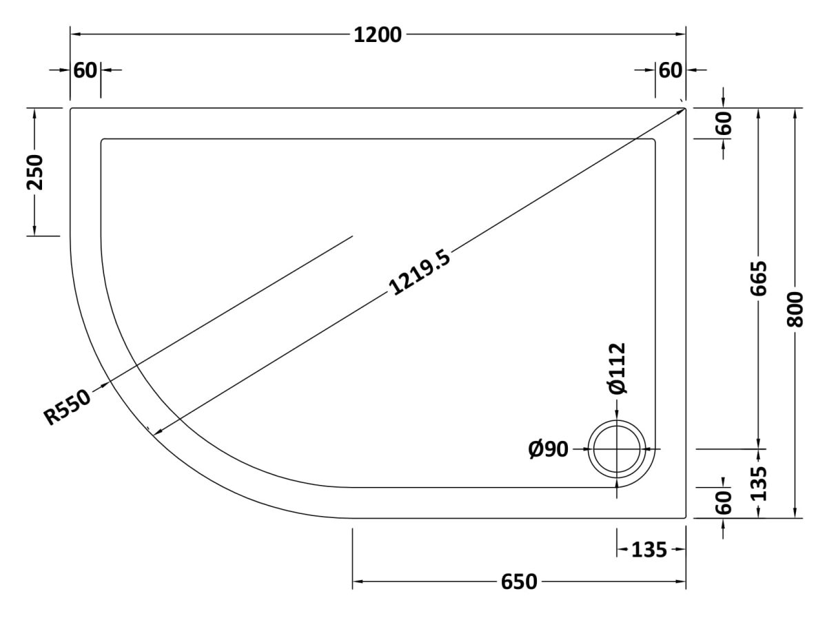 Slip Resistant Offset Quadrant Shower Tray LH 1200 x 800mm - Image 2