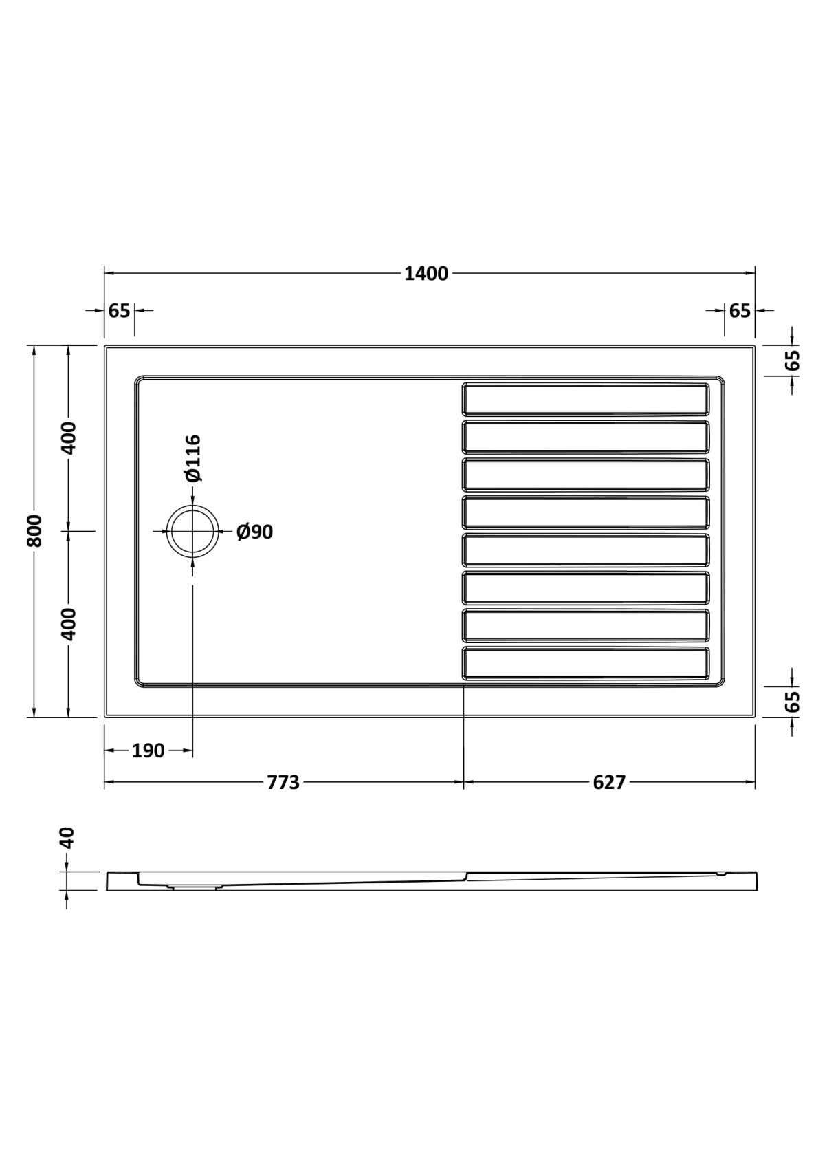 Slip Resistant Rectangular Walk-In Shower Tray 1400 x 800mm - Image 2