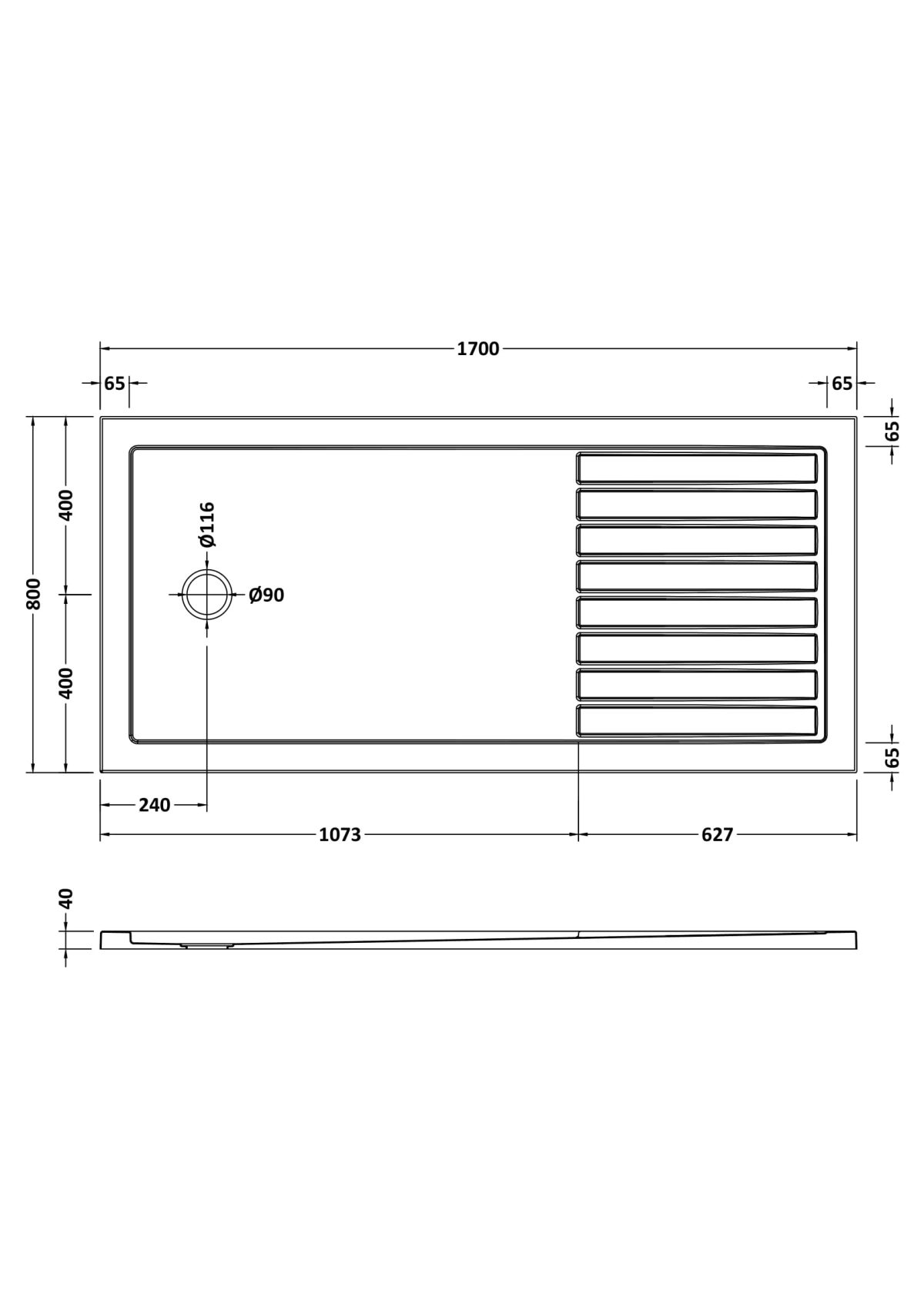 Slip Resistant Rectangular Walk-In Shower Tray 1700 x 800mm - Image 2