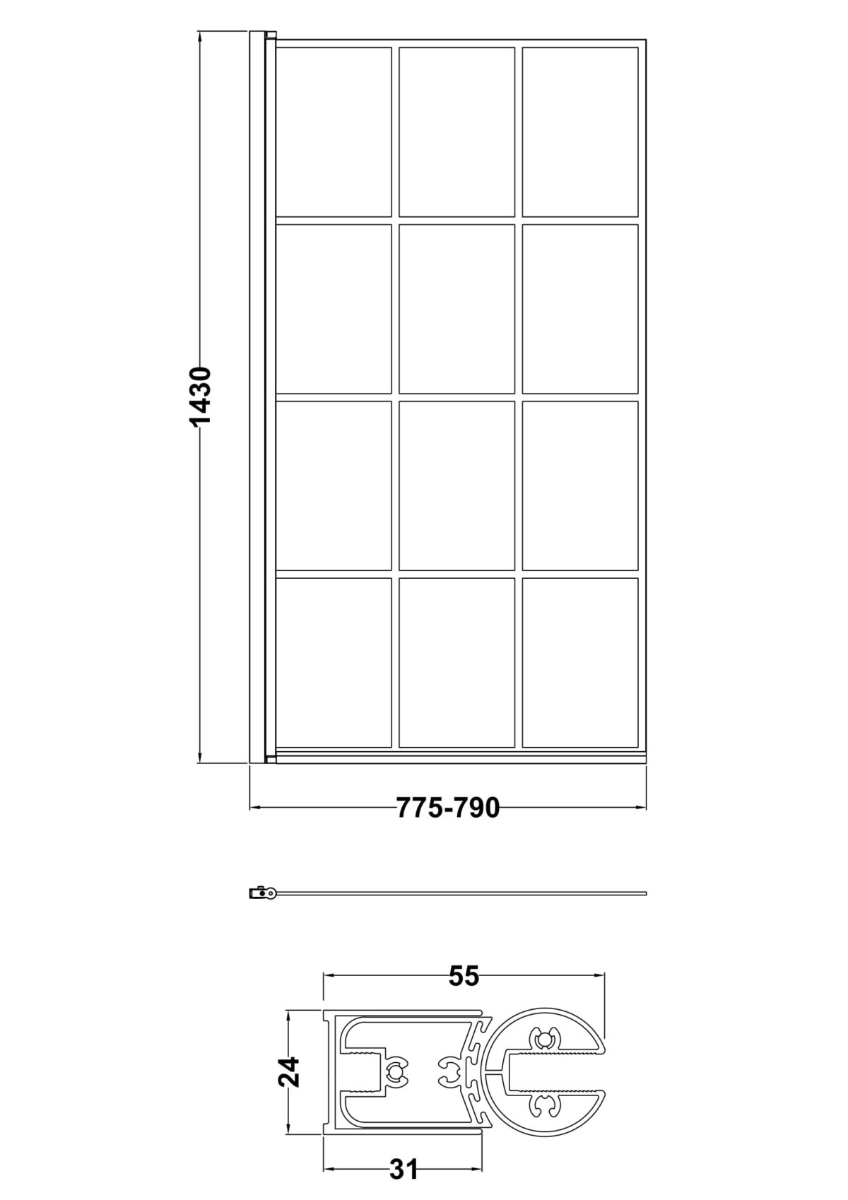 Square Black Framed Bath Screen - Image 3