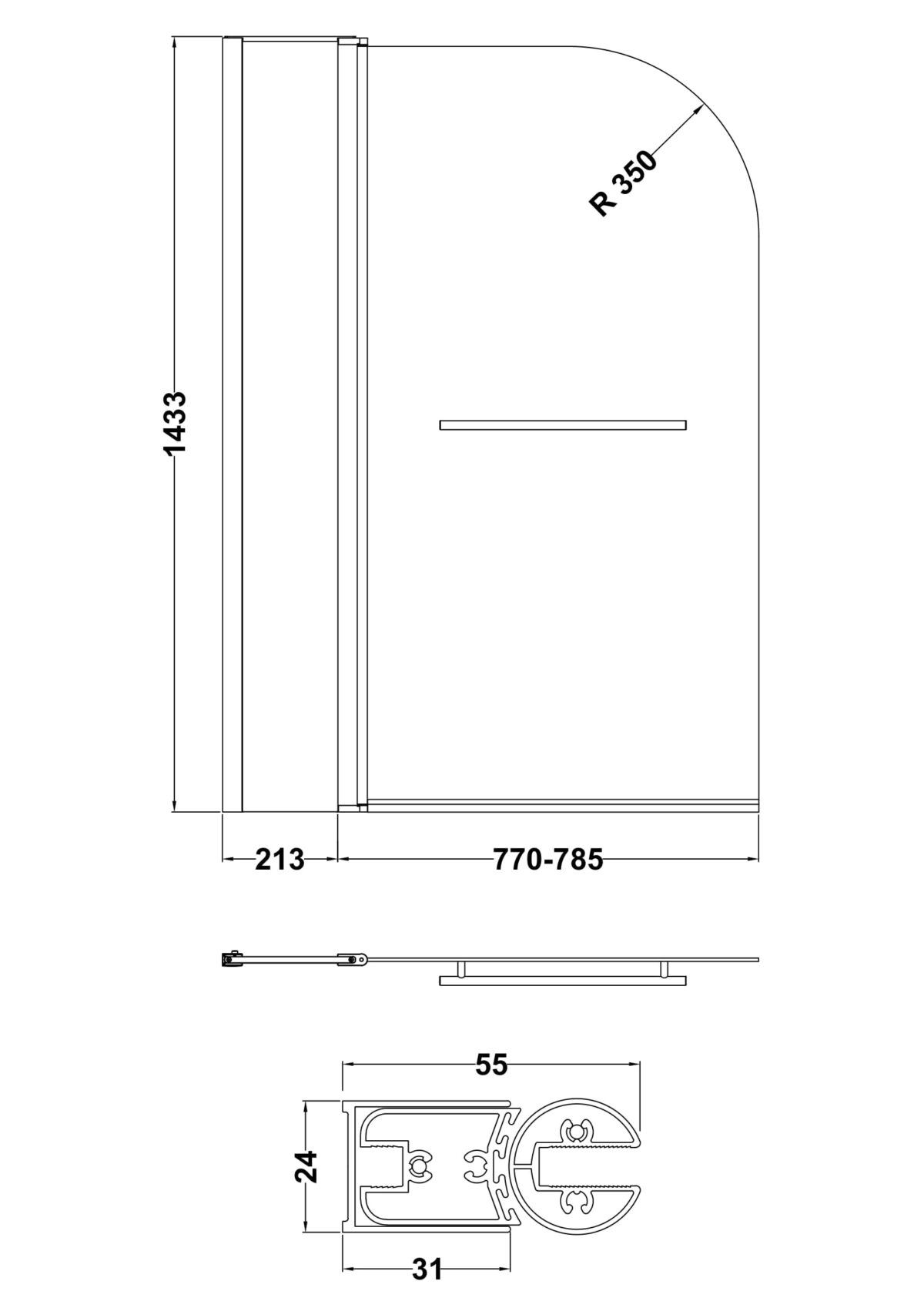 Round Bath Screen Fixed Panel & Rail - Image 3