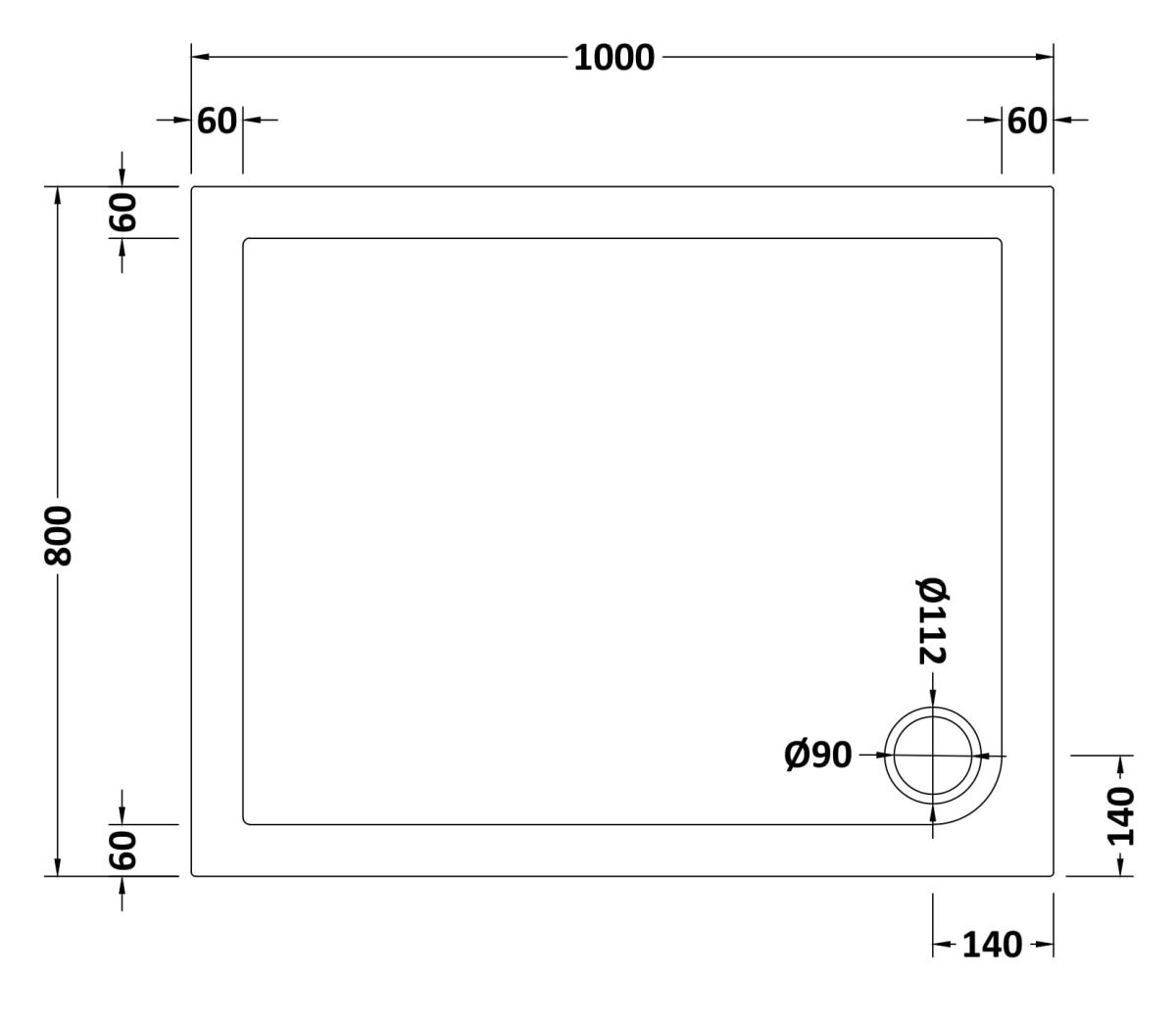 Rectangular Shower Tray 1000 x 800mm - Image 2