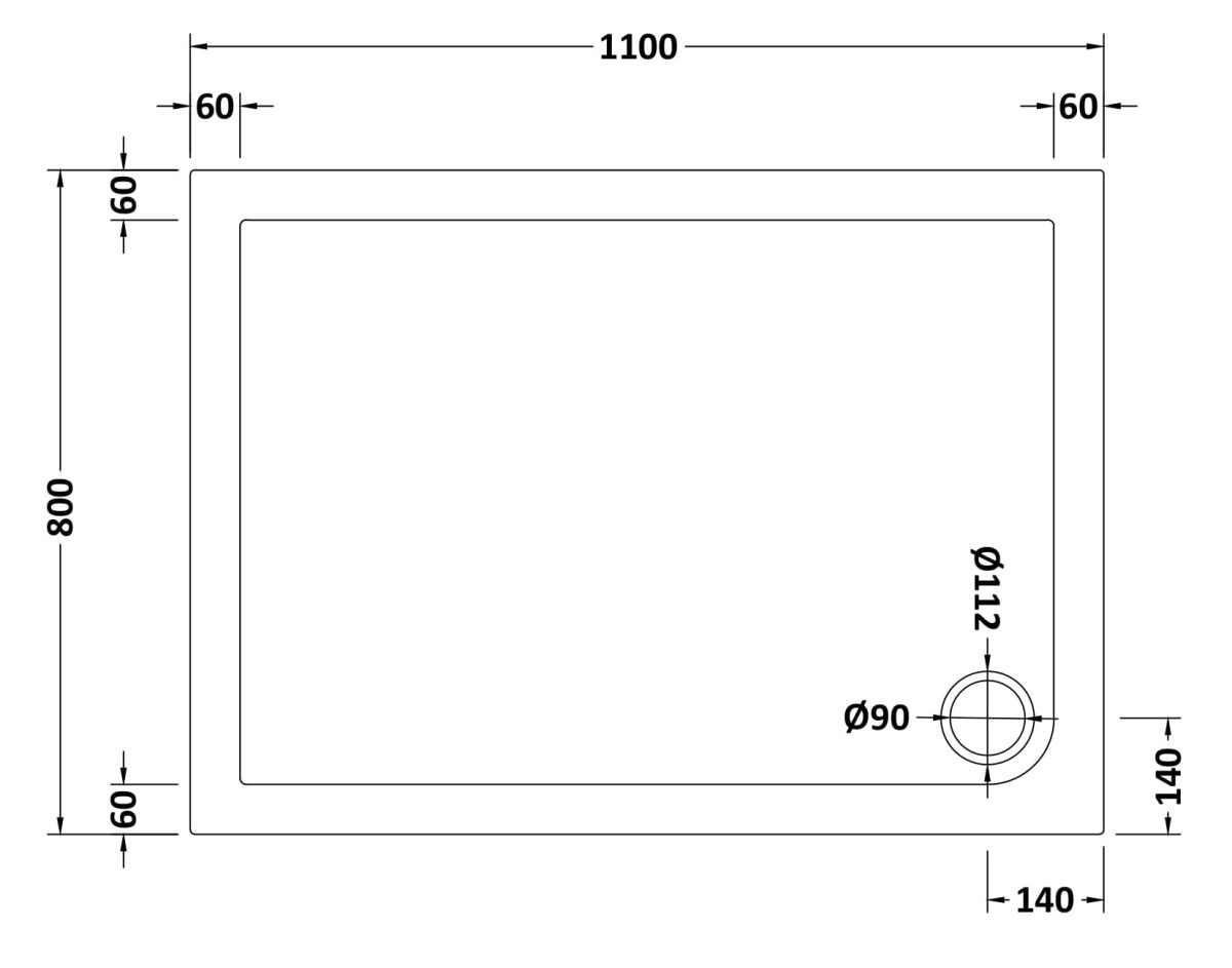 Rectangular Shower Tray 1100 x 800mm - Image 2