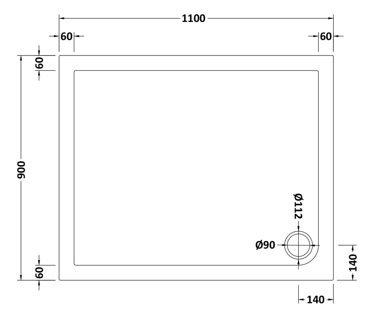 Rectangular Shower Tray 1100 x 900mm - Image 2