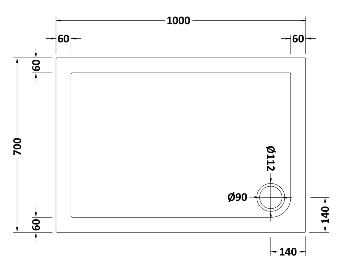 Rectangular Shower Tray 1000 x 700mm - Image 2