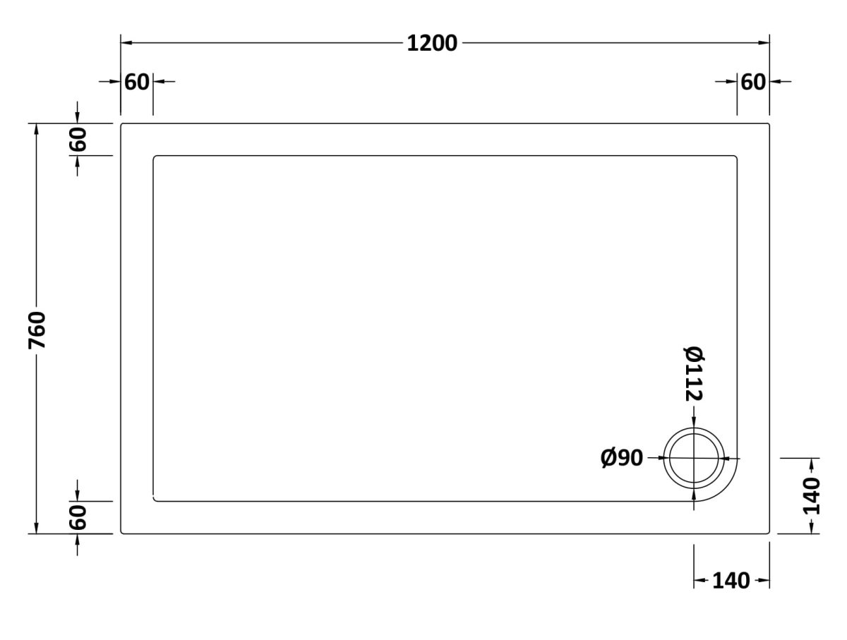 Rectangular Shower Tray 1200 x 760mm - Image 2