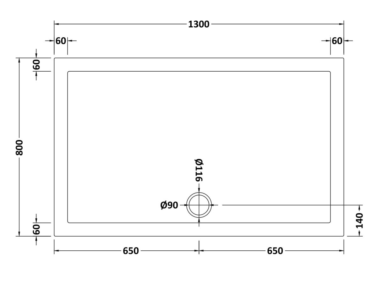 Rectangular Shower Tray 1300 x 800mm - Image 2