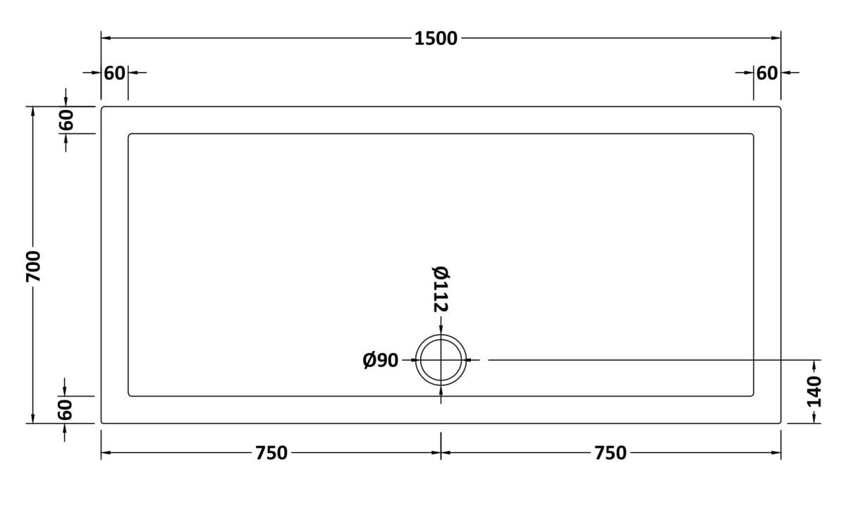 Rectangular Shower Tray 1500 x 700mm - Image 2