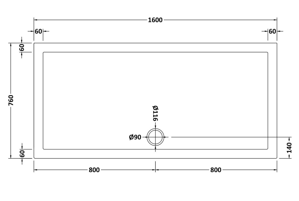 Rectangular Shower Tray 1600 x 760mm - Image 2