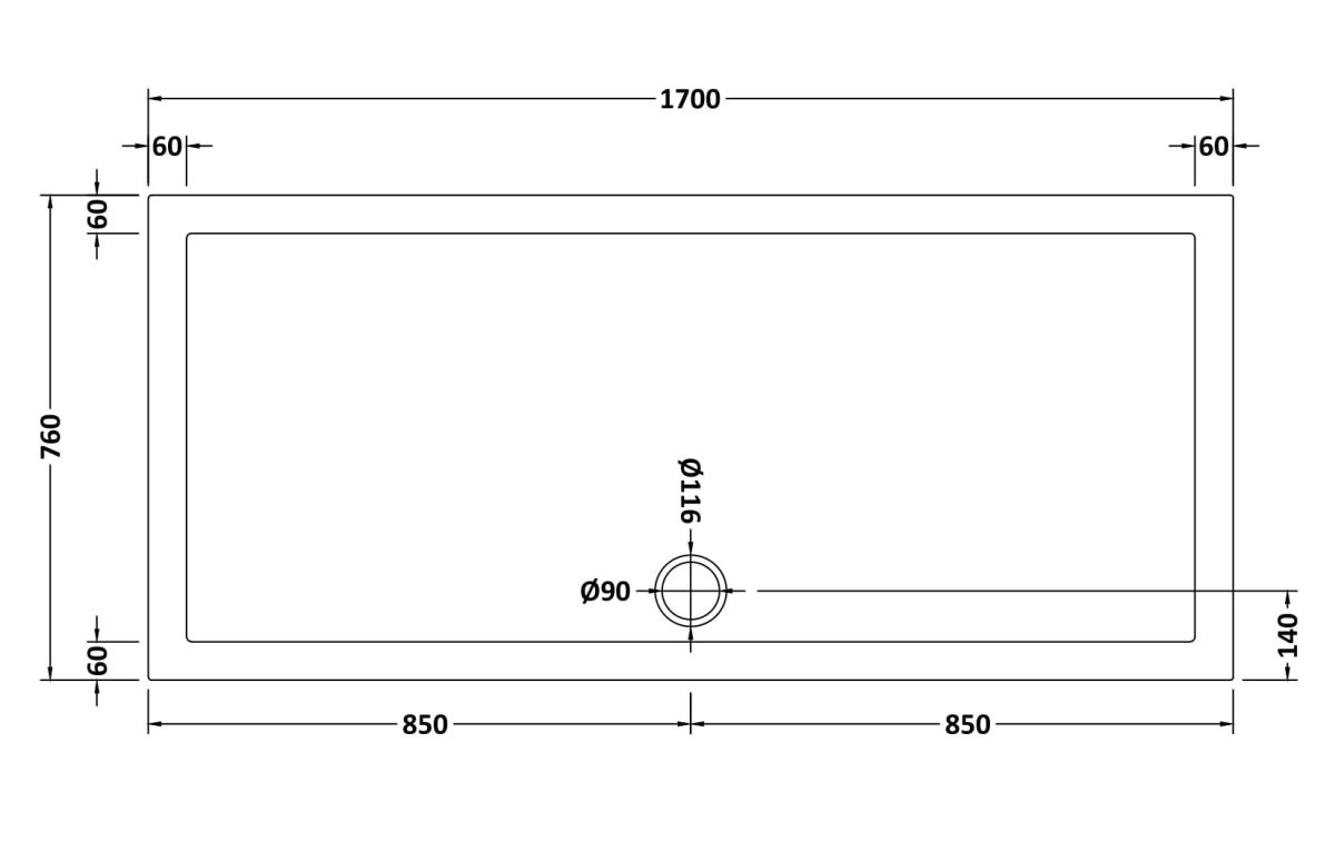 Rectangular Shower Tray 1700 x 760mm - Image 2